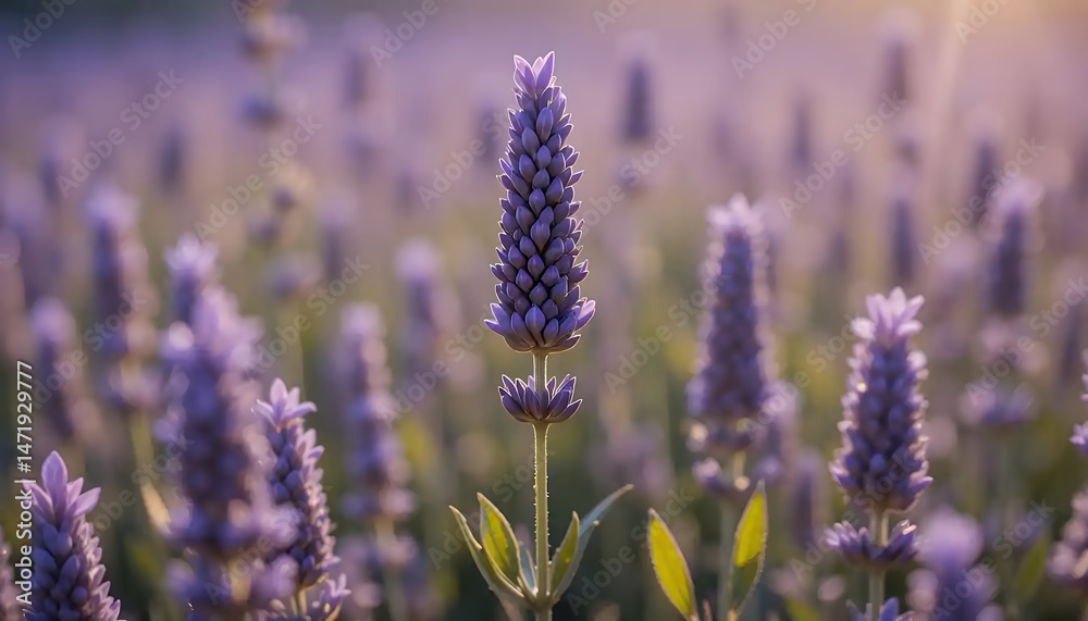 Fototapeta premium Lavender Field Purple Flowers Close Up