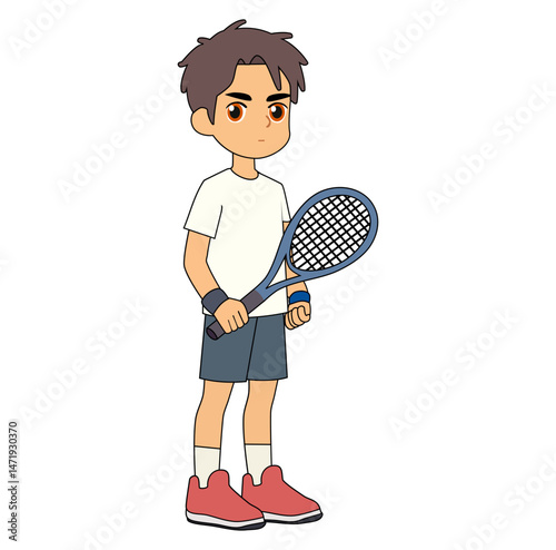 Cartoon Man Rest After Playing Tennis Digital Vectors Illustration