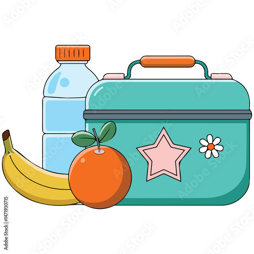 Healthy school lunchbox with fruits isolated vector illustration on white background