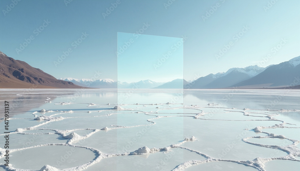 Obraz premium Serene Frozen Lake with Snowy Mountains in Winter Landscape