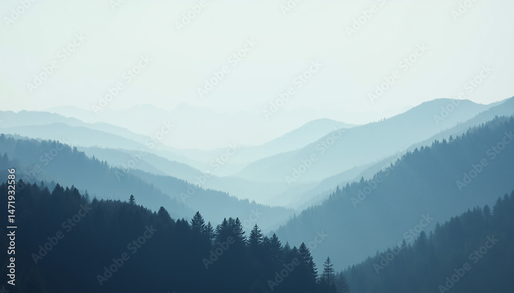 Obraz premium Scenic Mountain Range with Forest and Clear Blue Sky