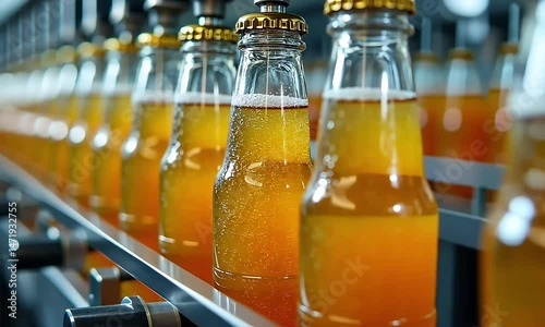 Beverage bottles on production line