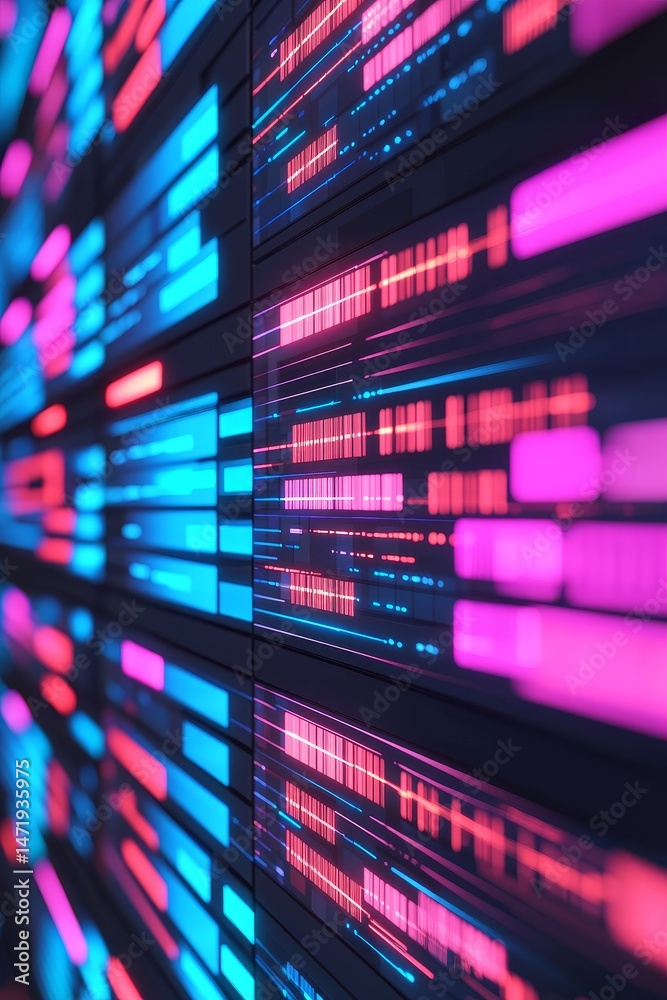 Naklejka premium Online conferences in a seamless virtual space. Abstract digital data visualization with vibrant colors.