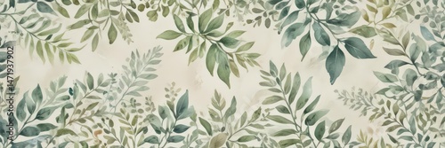 Miniature watercolor card, leafy pattern, soft color palette , serene, hue, small