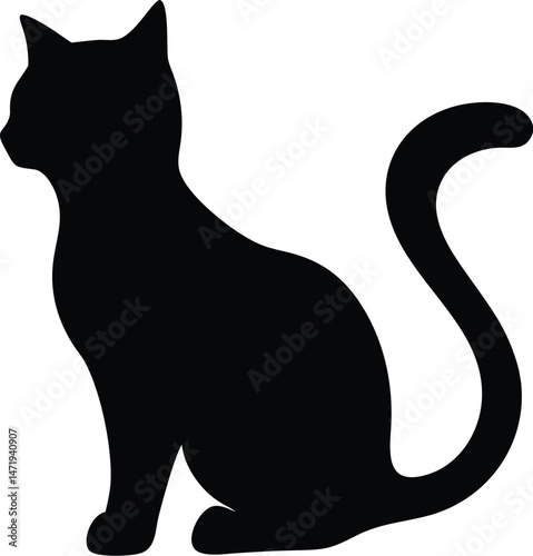 Elegant Sitting Black Cat Silhouette Clipart – Vector Animal