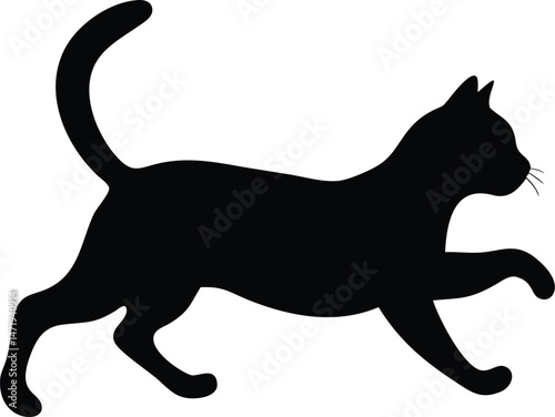 Running Black Cat Silhouette Clipart – Leaping Feline Vector