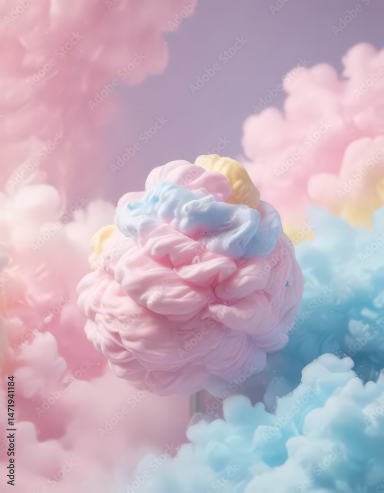 Fototapeta premium Dreamy pastel pink, blue, yellow cotton candy gradient , element, cotton candy