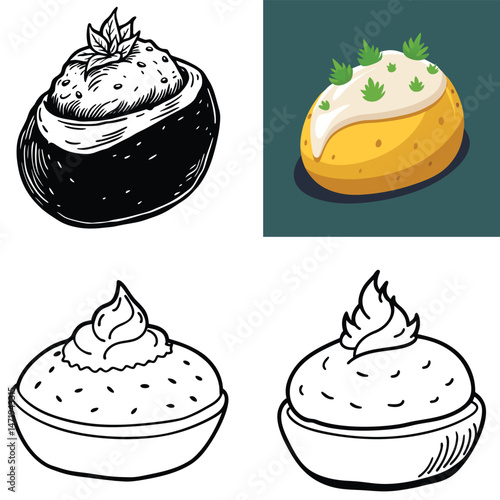 Baked Potato Variations A Collection of Line Art and Color Illustrations