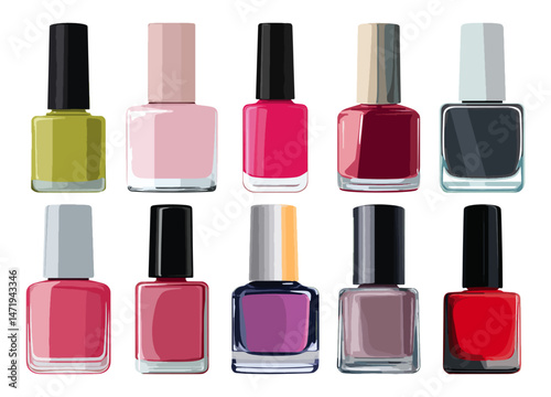 Set of Nail polish bottle closed  Flat Vector Illustration on Transparent Background