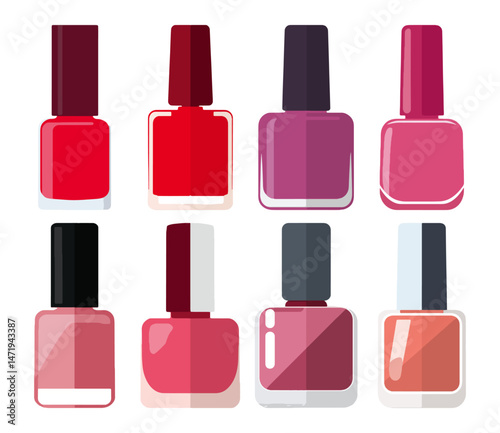 Set of  Nail polish bottle  Flat Vector Illustration on Transparent Background