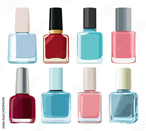 Set of Nail polish remover bottle  Flat Vector Illustration on Transparent Background