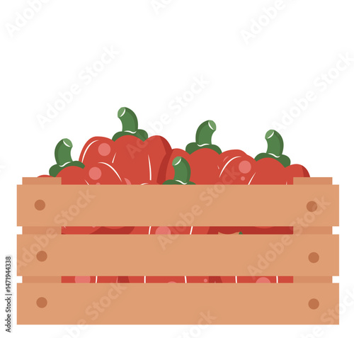 Flat Design Illustration of Fresh paprica in a Wooden Basket