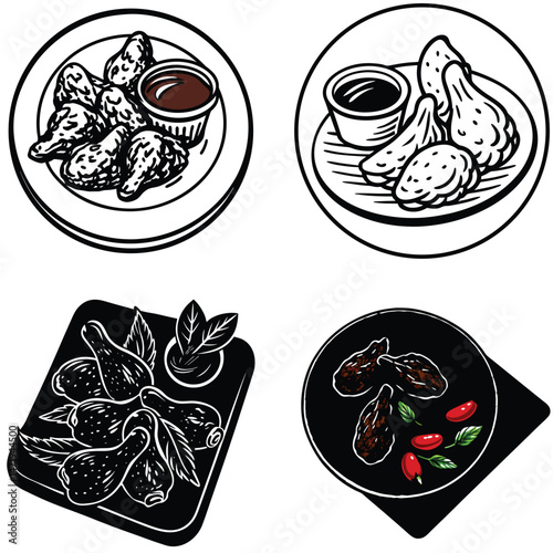 Delicious Chicken Wing Illustrations with Dipping Sauces