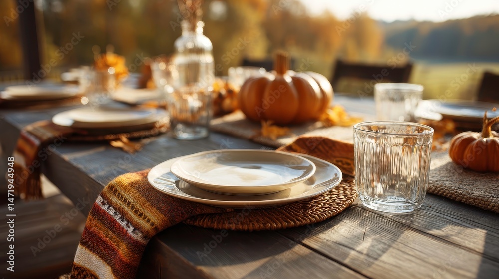 Naklejka premium Autumn Table Setting, Thanksgiving Dinner, Festive Holiday Season