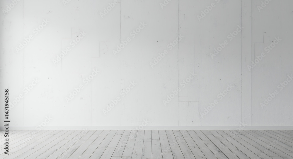 Fototapeta premium Minimalist White Room: Blank Canvas for Design Dreams | Clean Wall & Light Wood Floor Inspiration