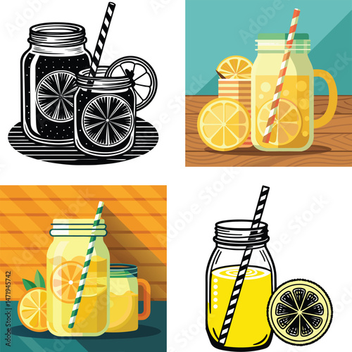 Refreshing Lemonade in Mason Jars A Collection of Summer Drink Illustrations