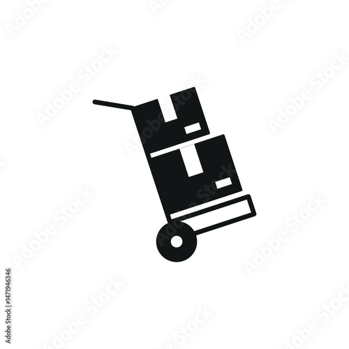 Hand truck icon. Simple dolly cart with boxes icon for delivery service, shipping app, warehouse logistics, and online store interface. Vector illustration.