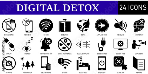 Set of digital detox Icons or symbols Vector fully editable file.
