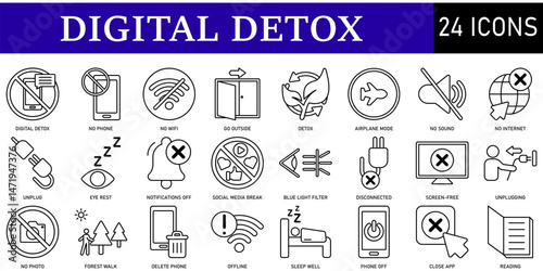 Set of digital detox Icons or symbols Vector fully editable file.
