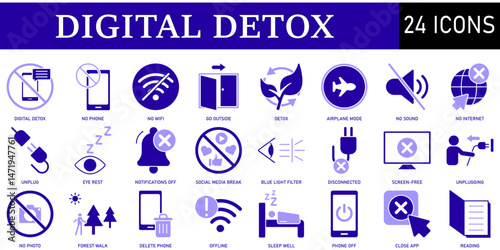 Set of digital detox Icons or symbols Vector fully editable file.
