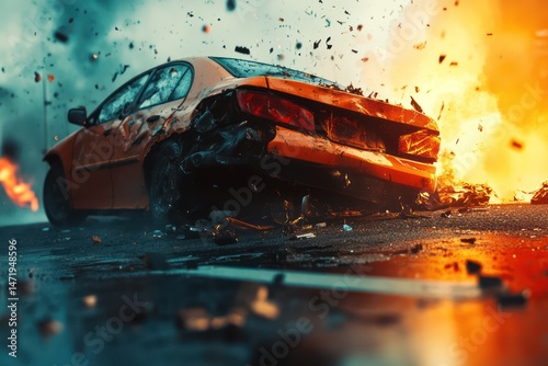 car accident with damaged vehicles close-up copy space photo