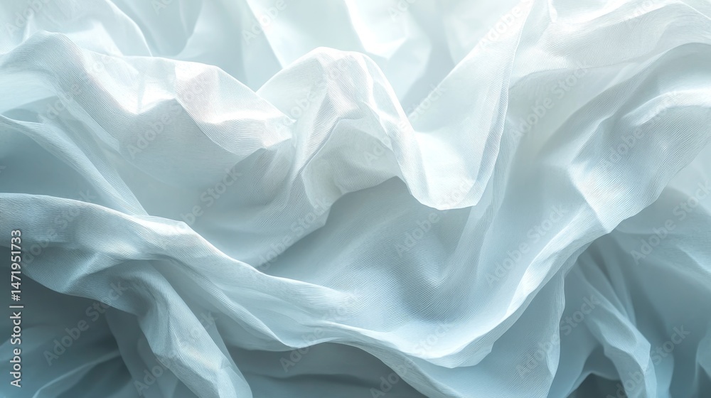 Light, soft folds of translucent fabric in delicate shades of pale blue and white. Light, soft folds of translucent fabric in delicate shades of pale blue and white.