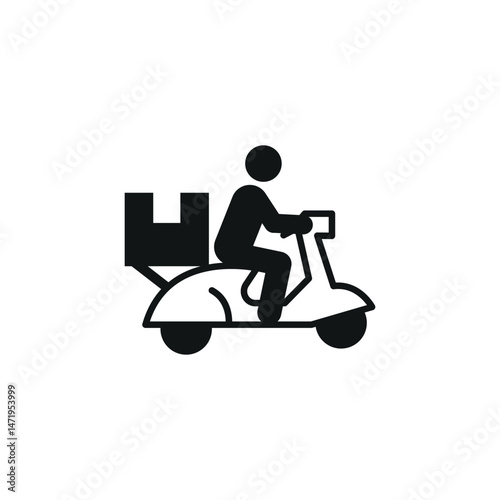 Scooter delivery icon. Simple parcel delivery service icon with courier on scooter. Represents express shipping, fast delivery, and logistics transport. Vector illustration.