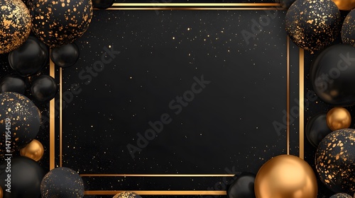 Elegant Black Gold Balloons Frame Background Luxury Design