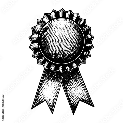 Ribbon award sketch engraving black and white outline. Scratch board imitation.