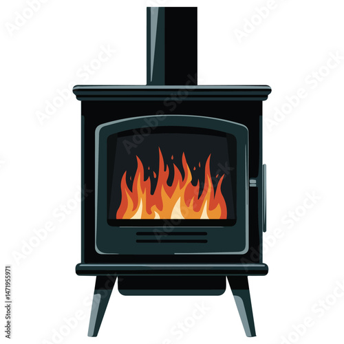 Wood burning potbelly stove isolated vector illustration on white background