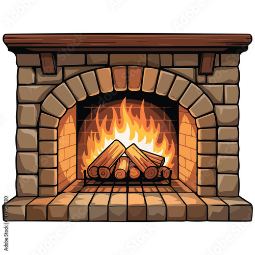 Burning fireplace with logs isolated vector illustration on white background