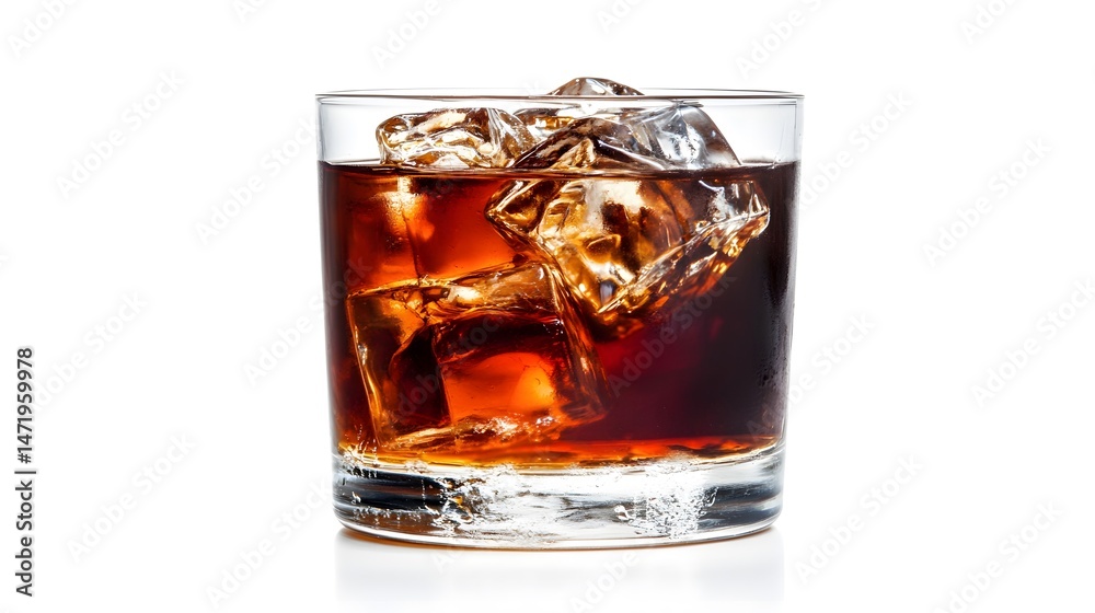 Refreshing drink with ice cubes in a glass on a white background perfect for summer refreshment Refreshing drink with ice cubes in a glass on a white background perfect for summer refreshment