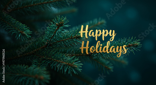 Happy Holidays! Festive Pine Branch Wishes: Holiday Greetings, Christmas Spirit, Winter Joy, Evergreen Beauty & Seasonal Celebrations.