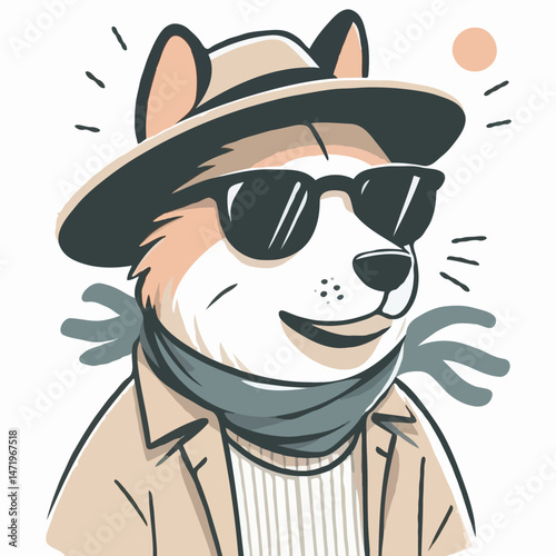  Stylish dog in sunglasses and hat for summer