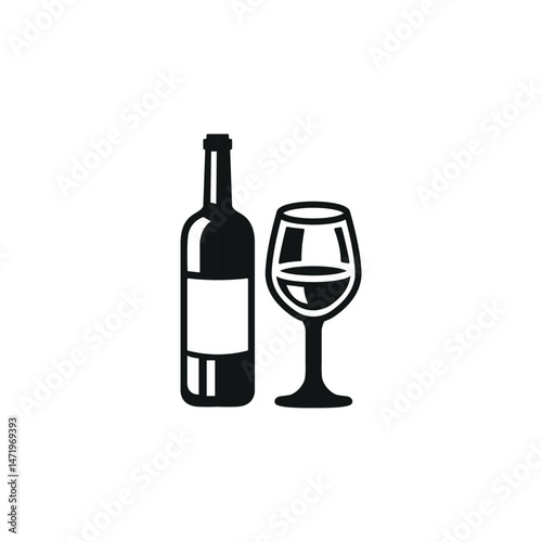 Wine Bottle and Glass icon. Simple Wine Bottle and Glass icon for social media, app and web design. Vector illustration.