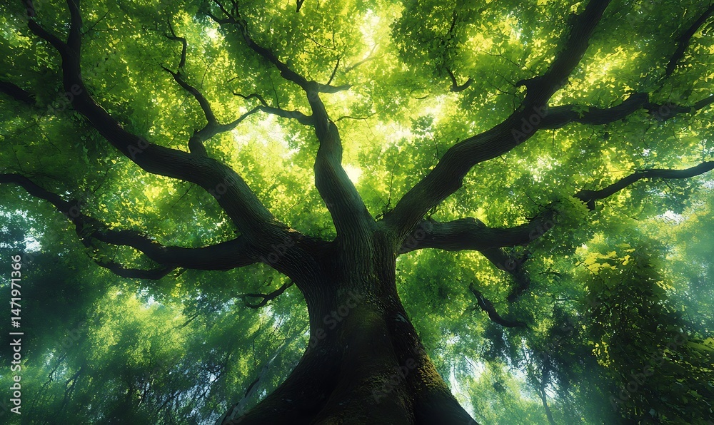 A large tree with lush green leaves and strong branches
