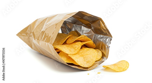 Potato chips spilling from bag photo