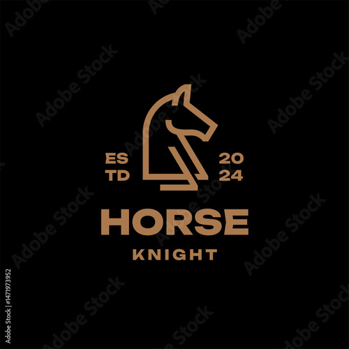 Horse Head Logo Design. Luxury Line Art Symbol Inspired by Chess