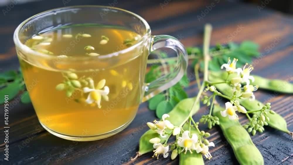 Moringa Tea: Herbal Infusion with Flowers and Pods - Healthy Drink Photography