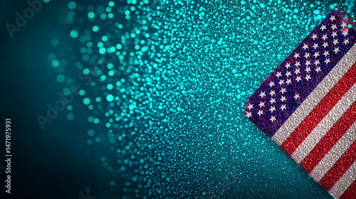 Sparkling Teal Background with USA Flag Corner Design