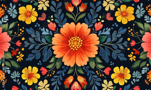 Obraz na płótnie A beautiful hand painted floral pattern with vibrant colors and detail w salonie