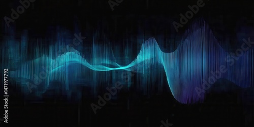 Abstract Soundwave Visualisation in Deep Blues and Purples Against a Black Backdrop, Emitting Dynamic Rhythmic Energy and Modern Light Effects, Demonstrating Oscillations and Vibrant Graphic Design