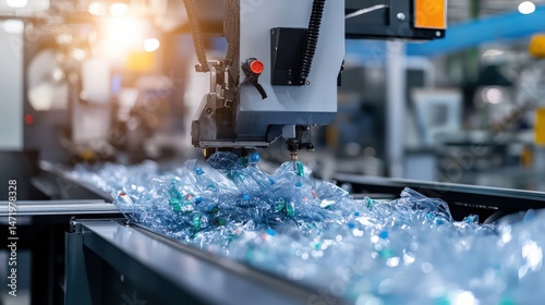 Automated plastic bottle sorting on production line in industrial facility