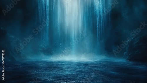 Abstract Underwater Scene with Ethereal Blue Light Beam Illuminating Deep Ocean Water Creating Mysterious Atmosphere Dark Background Perfect for Conceptual Designs and Art Projects