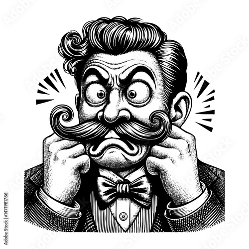 Angry businessman sketch engraving black and white outline. Scratch board imitation.