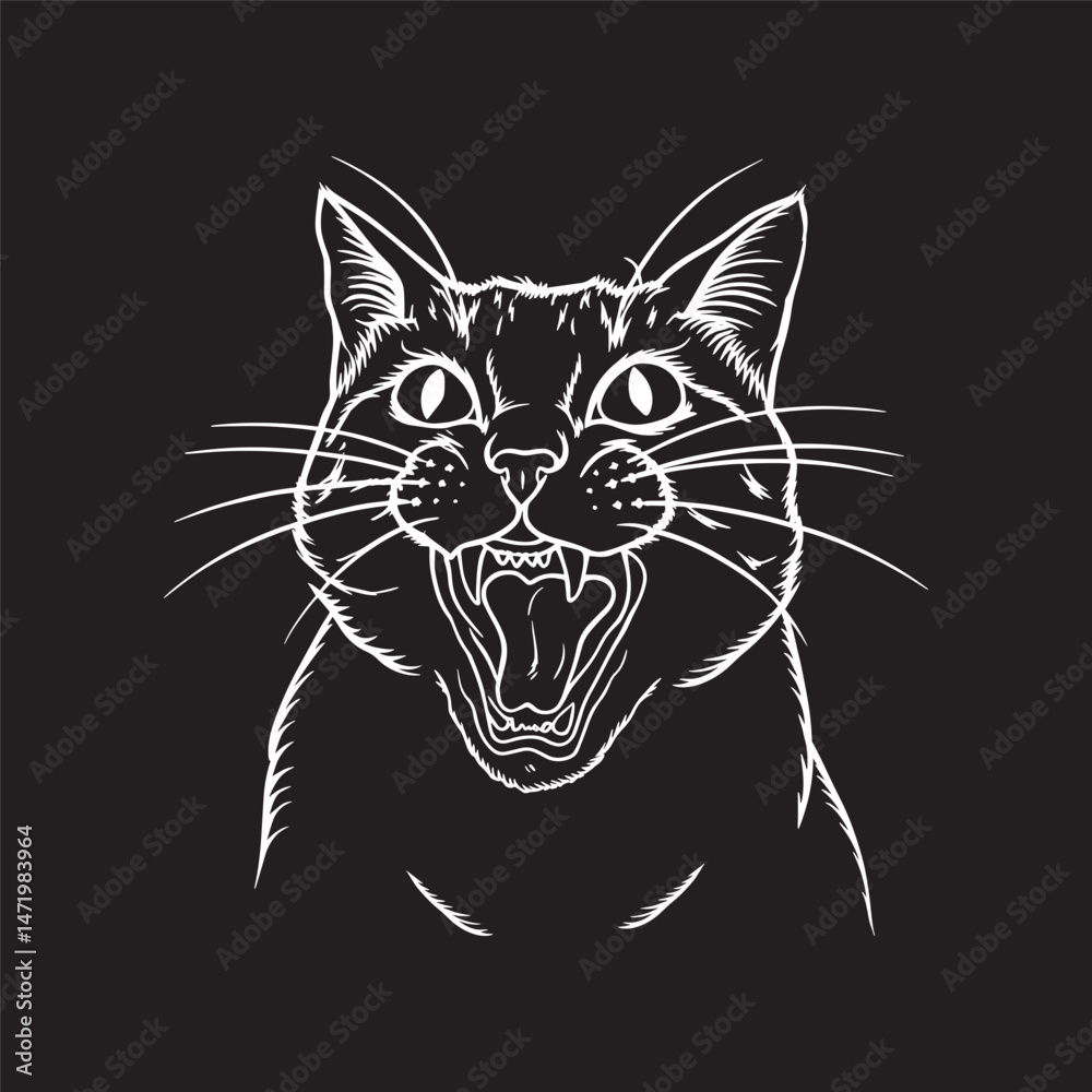Obraz premium Angry Feline outline vector 