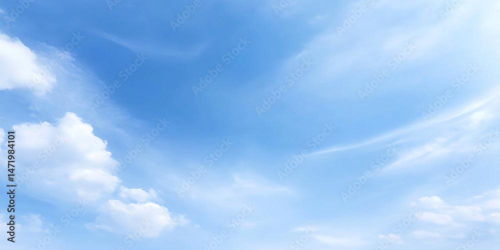 Obraz premium clear blue sky with soft, voluminous clouds creates serene and peaceful atmosphere, inviting sense of calm and tranquility. gentle hues of blue and white blend beautifully, enhancing natural