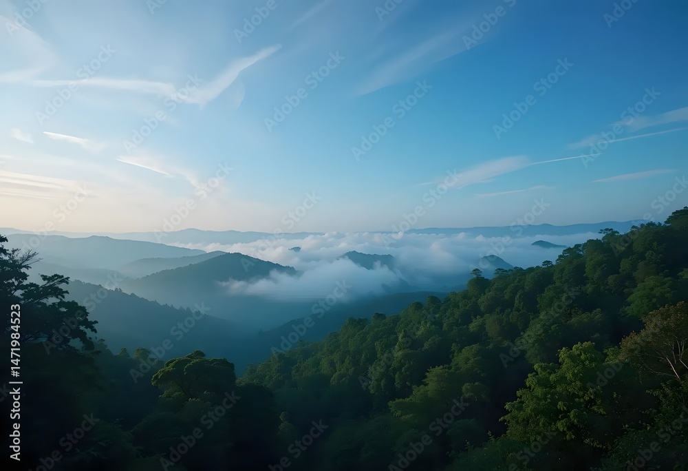 Obraz premium Tranquil Landscape with Midnight Blue to Forest Green Sky