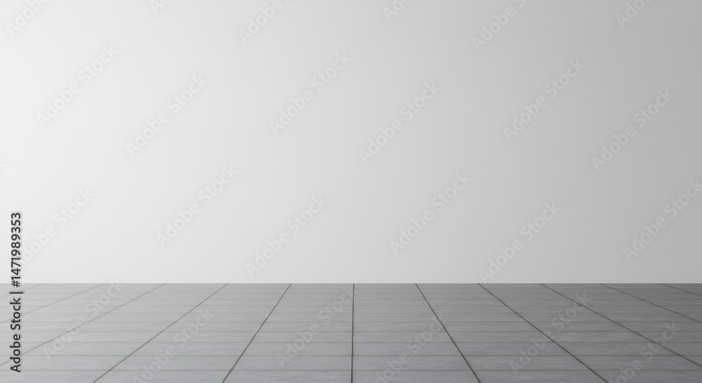 Fototapeta premium Minimalist Interior: White Wall & Gray Tile Floor - Modern Design Inspiration for Home, Studio, or Presentation Background