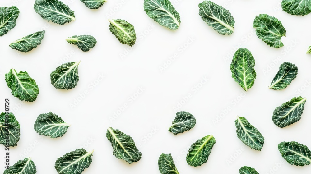 Green Leaves Arranged in Circle on White Background Green Leaves Arranged in Circle on White Background